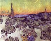 走在橄榄林中的夫妇和新月 - 文森特·威廉·梵高